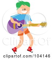 Royalty Free RF Clipart Illustration Of A Square Head Boy Playing A Guitar by Prawny