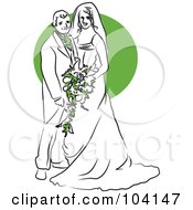 Poster, Art Print Of Happy Bride And Groom With Green Flowers