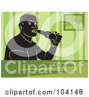 Poster, Art Print Of Silhouetted Man Drinking Beer Over Green