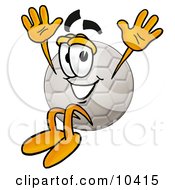 Poster, Art Print Of Soccer Ball Mascot Cartoon Character Jumping