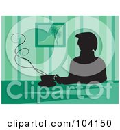 Poster, Art Print Of Silhouetted Man Drinking Coffee Over Green