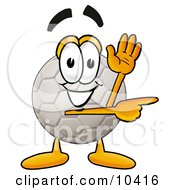 Soccer Ball Mascot Cartoon Character Waving And Pointing