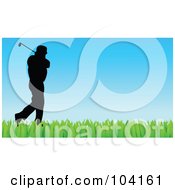 Poster, Art Print Of Silhouetted Golfer Over Blue And Green