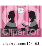 Poster, Art Print Of Royalty-Free Rf Clipart Illustration Of Silhouetted Women Drinking Coffee Over Pink