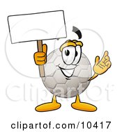 Soccer Ball Mascot Cartoon Character Holding A Blank Sign