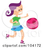 Royalty Free RF Clipart Illustration Of A Square Head Girl Bouncing A Ball