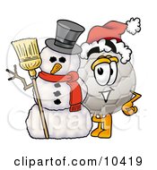 Poster, Art Print Of Soccer Ball Mascot Cartoon Character With A Snowman On Christmas