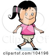 Happy Black Haired Girl Walking