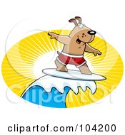 Royalty Free RF Clipart Illustration Of A Surfer Dog Riding A Wave At Sunset by Cory Thoman #COLLC104200-0121