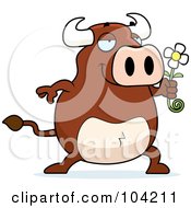 Poster, Art Print Of Romantic Bull Holding Out A Daisy
