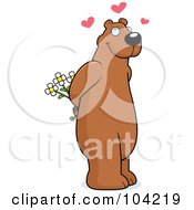 Poster, Art Print Of Sweet Amorous Bear Holding Flowers Behind His Back