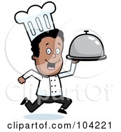 Poster, Art Print Of Black Chef Man Running With A Platter