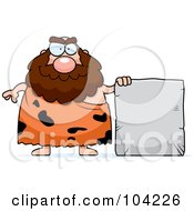 Royalty Free RF Clipart Illustration Of A Chubby Caveman By A Blank Stone Sign