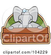 Poster, Art Print Of Goofy Elephant Over A Wooden Sign