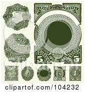 Digital Collage Of Vintage Green Spanish Stamps