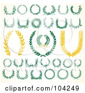 Digital Collage Of Green And White Laurels And Wreaths