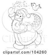 Poster, Art Print Of Coloring Page Outline Of A Bird Flying Over Santa