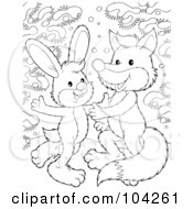 Poster, Art Print Of Coloring Page Outline Of A Rabbit And Fox Dancing In The Snow