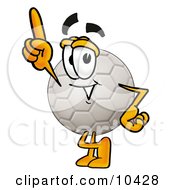 Soccer Ball Mascot Cartoon Character Pointing Upwards