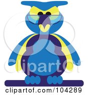 Royalty Free RF Clipart Illustration Of A Stern Blue And Yellow Owl Wearing Glasses
