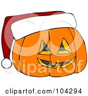 Poster, Art Print Of Halloween Pumpkin Wearing A Santa Hat