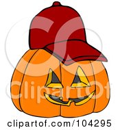 Halloween Pumpkin Wearing A Red Baseball Cap