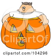 Poster, Art Print Of Chubby Boy In A Giant Halloween Pumpkin