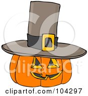 Poster, Art Print Of Halloween Pumpkin Wearing A Pilgrim Hat