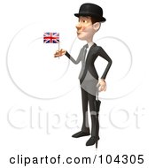 Royalty Free RF Clipart Illustration Of A 3d English Businessman Facing Left With An Umbrella And Union Jack Flag by Julos
