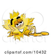 Clipart Picture Of A Sun Mascot Cartoon Character Resting His Head On His Hand by Mascot Junction