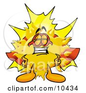 Clipart Picture Of A Sun Mascot Cartoon Character Dressed As A Super Hero by Mascot Junction