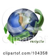 Poster, Art Print Of 3d Green Transparent Arrows Circling Earth With Recycle Text