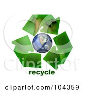 Poster, Art Print Of 3d Green Geographic Arrows Circling Earth With Recycle Text