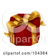 Poster, Art Print Of 3d Red Gift Box With A Yellow Ribbon