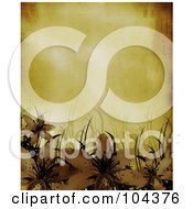 Royalty Free RF Clipart Illustration Of A Grungy Sheet Of Parchment Paper And Lilies With Grass by BNP Design Studio