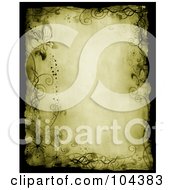 Poster, Art Print Of Sheet Of Antique Parchment Paper With Grungy Black Edges Flowers And Butterflies