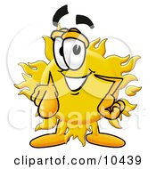 Sun Mascot Cartoon Character Pointing At The Viewer