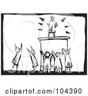 Poster, Art Print Of Black And White Woodcut Styled Scene Of People Worshiping A Man