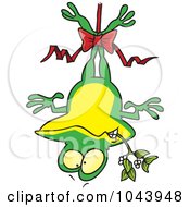 Royalty Free RF Clip Art Illustration Of A Cartoon Frog Hanging Upside Down With Mistletoe by toonaday