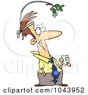 Cartoon Businessman Wearing Mistletoe At The Office Christmas Party