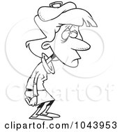Royalty Free RF Clip Art Illustration Of A Cartoon Black And White Outline Design Of A Businesswoman With A Migraine And Ice Pack