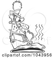 Royalty Free RF Clip Art Illustration Of A Cartoon Black And White Outline Design Of A Sweaty Musician Looking At His Melted Sousaphone by toonaday