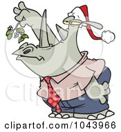 Royalty Free RF Clip Art Illustration Of A Cartoon Business Rhino Holding Mistletoe And Puckering by toonaday