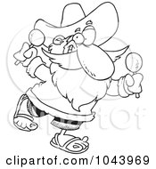 Royalty Free RF Clip Art Illustration Of A Cartoon Black And White Outline Design Of A Mexican Santa Shaking Maracas