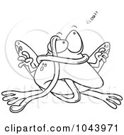 Royalty Free RF Clip Art Illustration Of A Cartoon Black And White Outline Design Of A Frog Tangled In His Tongue by toonaday