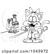 Poster, Art Print Of Cartoon Black And White Outline Design Of A Cat Scientist