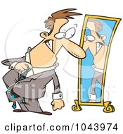 Cartoon Businessman Dressing In Front Of A Mirror