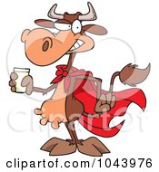 Poster, Art Print Of Cartoon Super Cow Holding A Glass Of Milk
