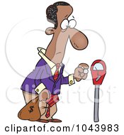 Poster, Art Print Of Cartoon Black Businessman Holding A Money Bag By A Meter