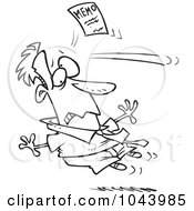 Royalty Free RF Clip Art Illustration Of A Cartoon Black And White Outline Design Of A Memo Knocking Out A Businessman